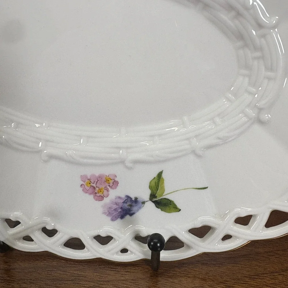 Lenox‎ Wildflower Basket Vanity Oval Tray Pate Ivory China Vintage 10
